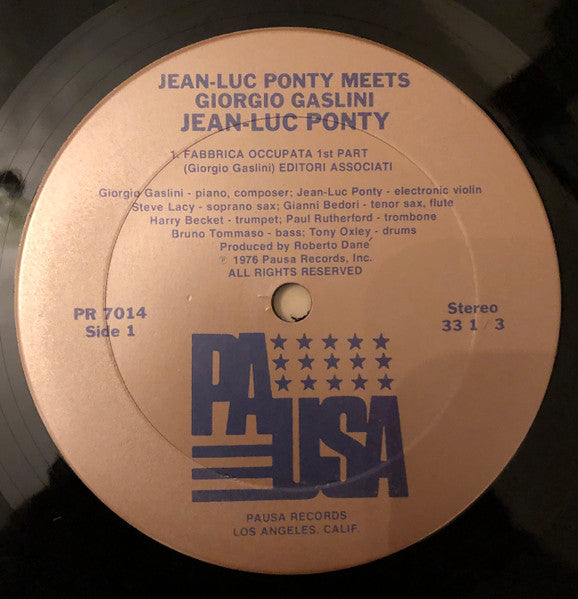 Jean-Luc Ponty With Giorgio Gaslini / Steve Lacy / Harry Beckett / Tony Oxley / Gianni Bedori / Bruno Tommaso / Paul Rutherford (2) : Jean-Luc Ponty Meets Giorgio Gaslini (LP, Album, Tan)