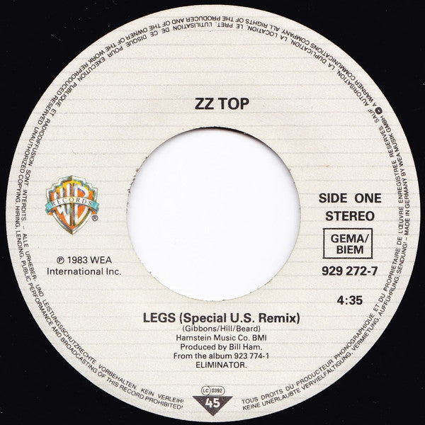 ZZ Top : Legs (7", Single, RE)