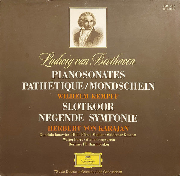 Ludwig van Beethoven - Wilhelm Kempff / Herbert von Karajan, Gundula Janowitz · Hilde Rössel-Majdan · Waldemar Kmentt · Walter Berry · Wiener Singverein · Berliner Philharmoniker : Pianosonates Pathétique/Mondschein / Slotkoor Negende Symfonie (LP, Comp, Gat)