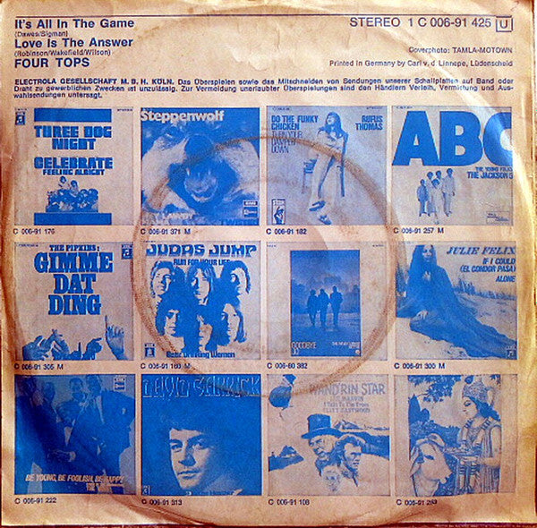Four Tops : It's All In The Game / Love Is The Answer (7", Single)