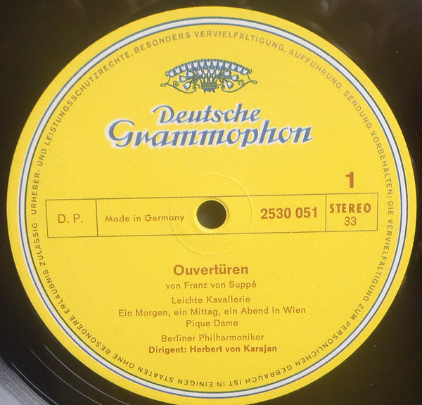Franz von Suppé – Berliner Philharmoniker, Herbert von Karajan : Ouvertüren - Leichte Kavallerie·Pique Dame·Die Schöne Galathée·Dichter Und Bauer U.A. (LP, Comp, RE)