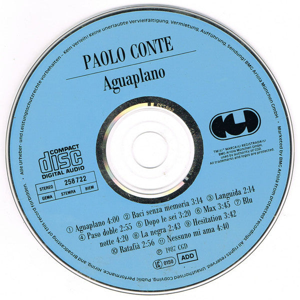 Paolo Conte : Aguaplano (CD, Album)