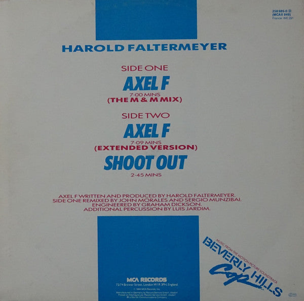 Harold Faltermeyer : Axel F (The M & M Mix) (12", Maxi)