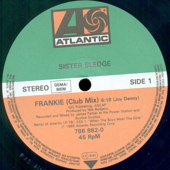 Sister Sledge : Frankie (Club Mix + Dub Mix) / Hold Out Poppy (12", Single)
