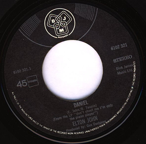 Elton John : Daniel / Skyline Pigeon (7", Single)