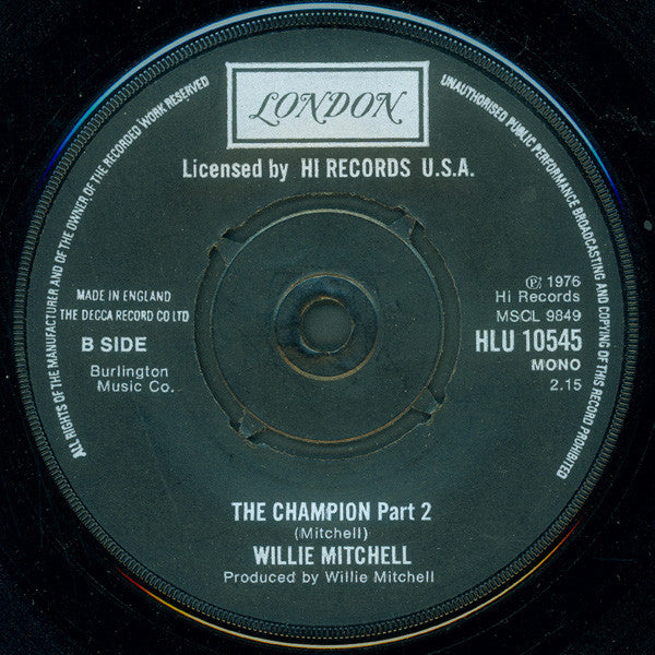 Willie Mitchell : The Champion (7", Single, Mono)