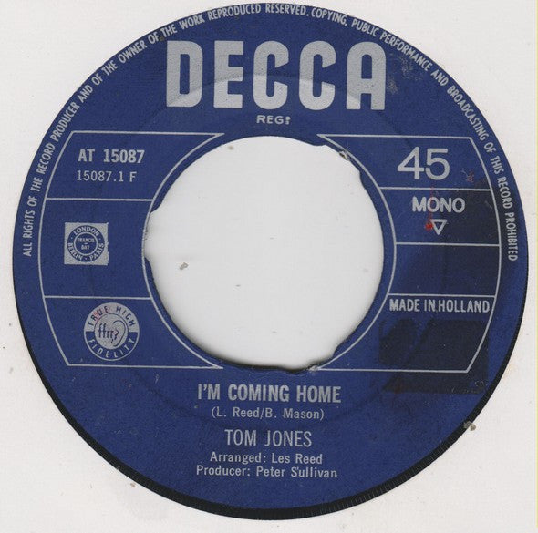 Tom Jones : I'm Coming Home (7", Mono)