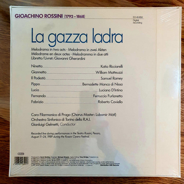 Rossini* - Katia Ricciarelli, William Matteuzzi, Samuel Ramey, Bernadette Manca di Nissa, Luciana D'Intino, Ferruccio Furlanetto, Prague Philharmonic Choir*, RAI Symphony Orchestra Of Torino*, Gianluigi Gelmetti : La Gazza Ladra (3xLP + Box)