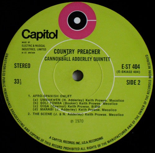 The Cannonball Adderley Quintet : Country Preacher (LP)