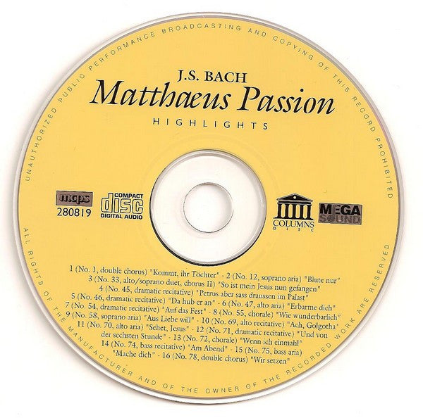 Johann Sebastian Bach, Johannes Somary, English Chamber Orchestra : Matthaeus Passion - Highlights (CD, Album)