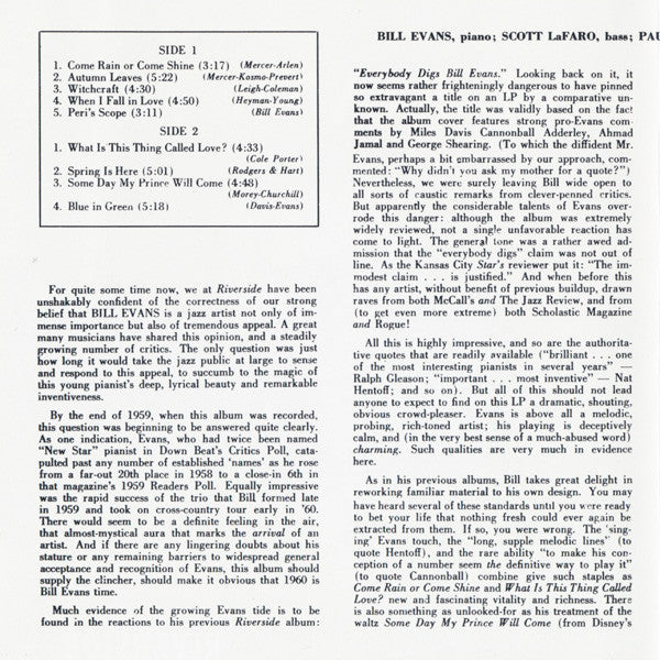 The Bill Evans Trio : Portrait In Jazz (CD, Album, RE, RM, RP)