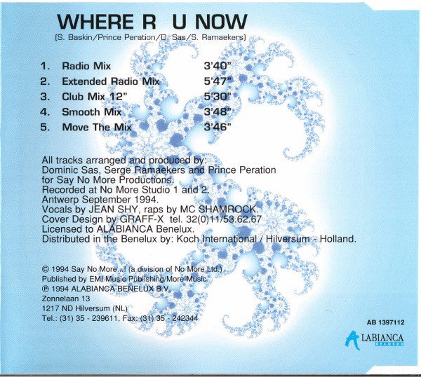T-Spoon Featuring Jean Shy : Where R U Now (CD, Maxi)