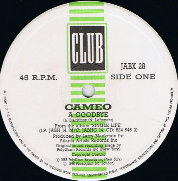 Cameo : A Goodbye / I've Got Your Image / On The One (12")