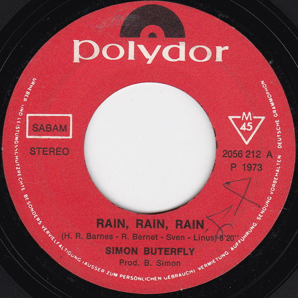 Simon Butterfly : Rain, Rain, Rain (Original Version) (7", Single)