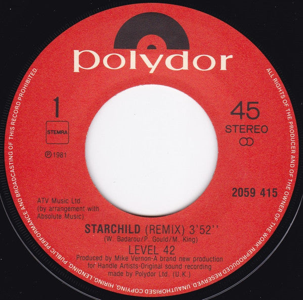 Level 42 : Starchild (7", Single)