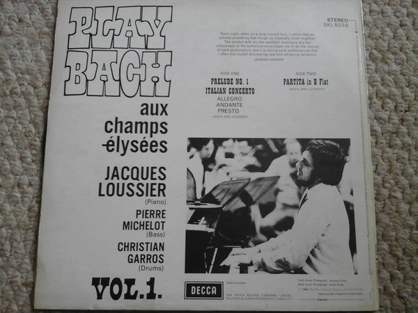 Jacques Loussier / Christian Garros / Pierre Michelot : Play Bach Aux Champs-Élysées Vol. 1 (LP, Album)