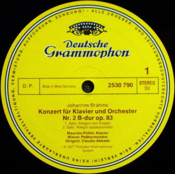 Brahms*, Maurizio Pollini · Claudio Abbado - Wiener Philharmoniker · Vienna Philharmonic* : Klavierkonzert = Piano Concerto No.2 (LP)