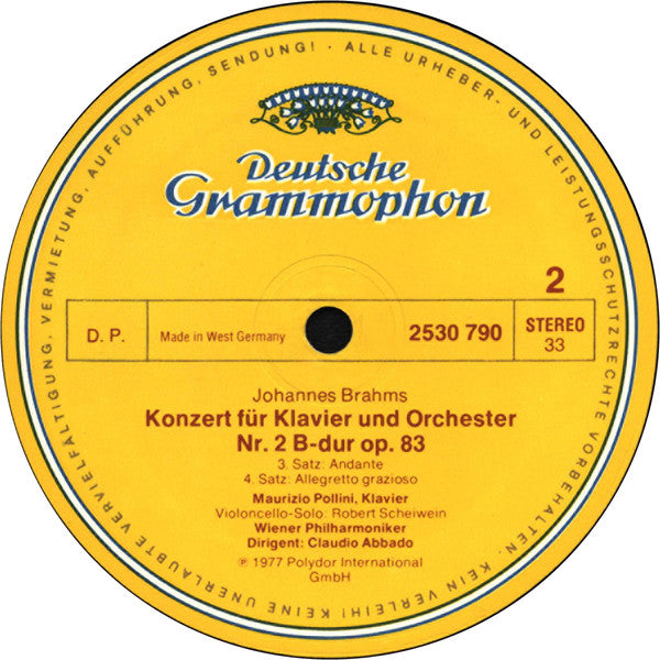 Brahms*, Maurizio Pollini · Claudio Abbado - Wiener Philharmoniker · Vienna Philharmonic* : Klavierkonzert = Piano Concerto No.2 (LP)