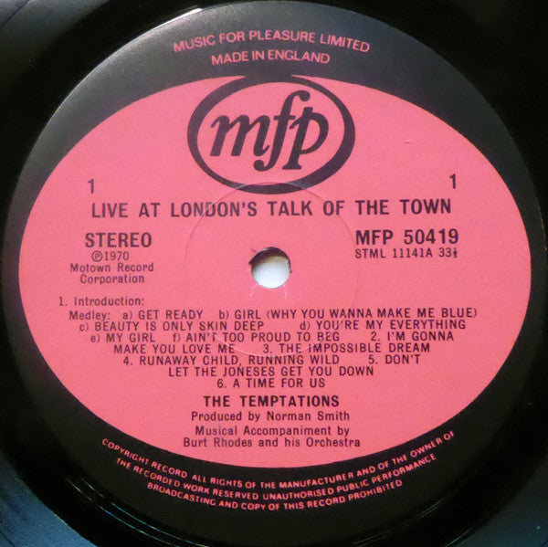 The Temptations : Live At London's Talk Of The Town (LP, Album, RE)