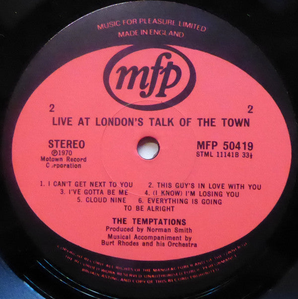The Temptations : Live At London's Talk Of The Town (LP, Album, RE)