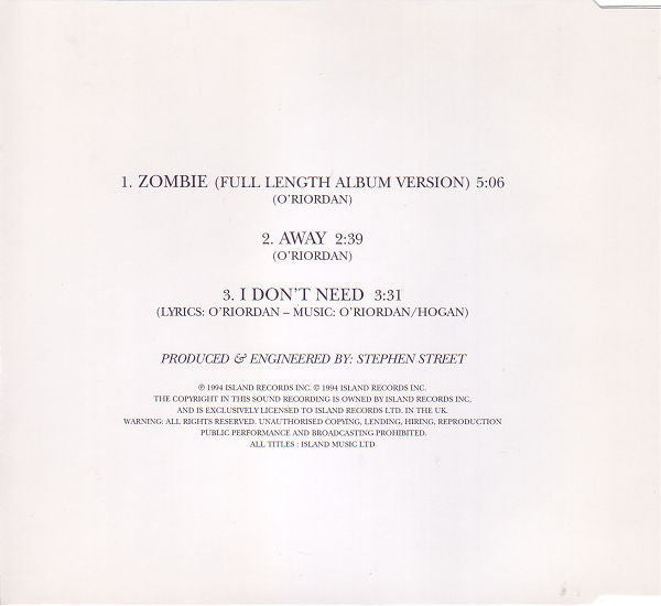 The Cranberries : Zombie (CD, Single, CD1)
