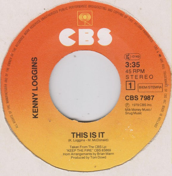 Kenny Loggins : This Is It (7", Single)