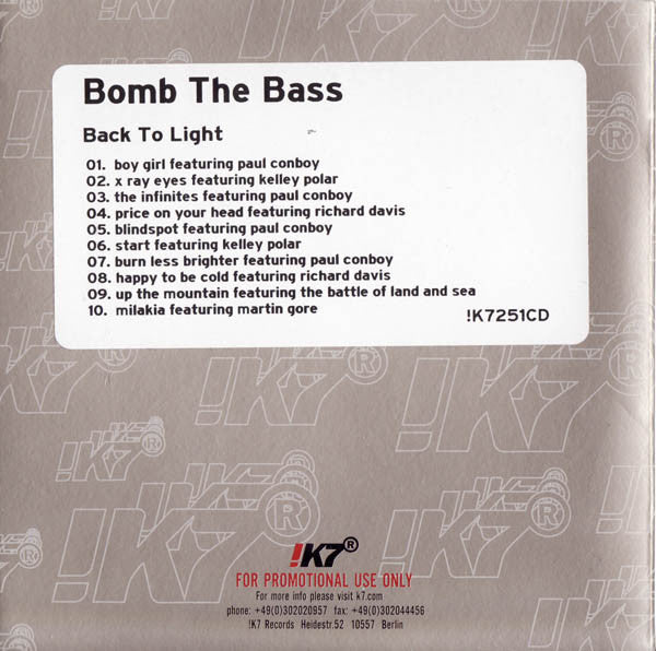 Bomb The Bass : Back To Light (CD, Album, Promo)