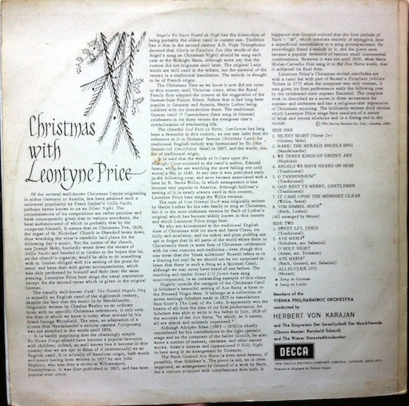 Leontyne Price, Herbert von Karajan, Wiener Philharmoniker : Christmas With Leontyne Price (LP, Album, Mono)