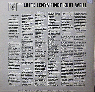 Lotte Lenya : Lotte Lenya Singt Kurt Weill Mit Texten Von Bert Brecht Und Georg Kaiser (LP, Album, Sun)