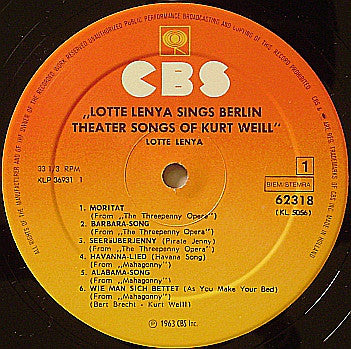 Lotte Lenya : Lotte Lenya Singt Kurt Weill Mit Texten Von Bert Brecht Und Georg Kaiser (LP, Album, Sun)