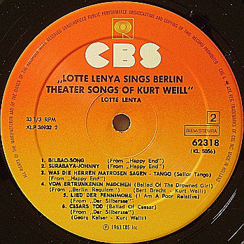 Lotte Lenya : Lotte Lenya Singt Kurt Weill Mit Texten Von Bert Brecht Und Georg Kaiser (LP, Album, Sun)