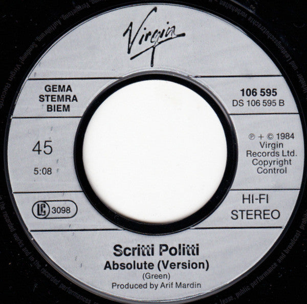 Scritti Politti : Absolute (7", Single)