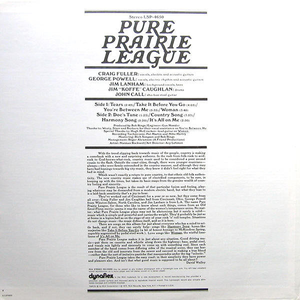 Pure Prairie League : Pure Prairie League (LP, Album, RE)