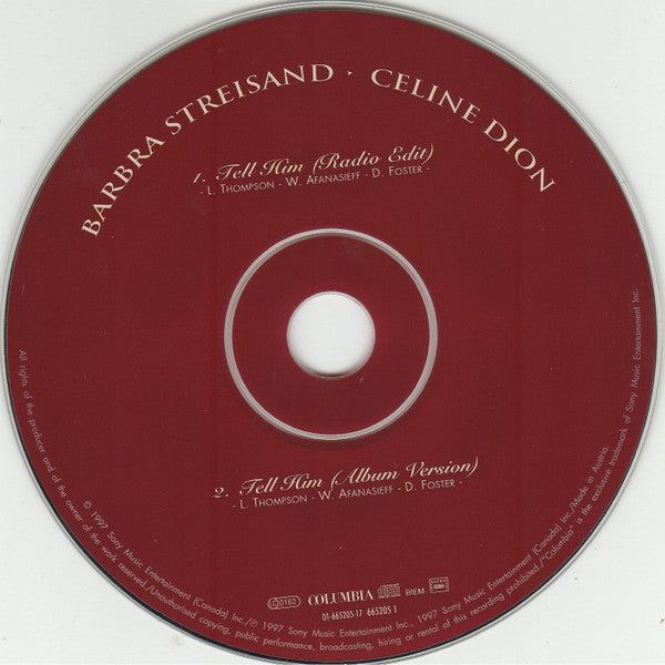 Barbra Streisand • Céline Dion : Tell Him (CD, Single, Car)
