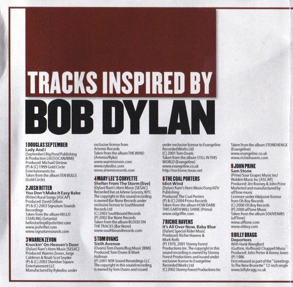 Various : Tracks Inspired By Bob Dylan (CD, Comp)