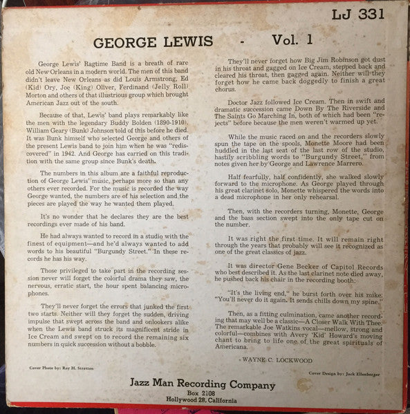 George Lewis' Ragtime Band : George Lewis' Ragtime Band - Vol. 1 (10", Ltd)