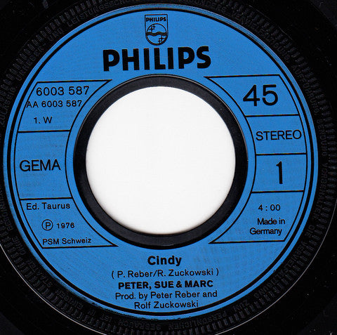 Peter, Sue & Marc : Cindy (7", Single)