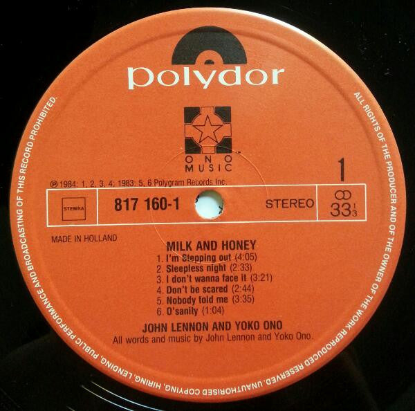 John Lennon & Yoko Ono : Milk And Honey (LP, Album, Gat)