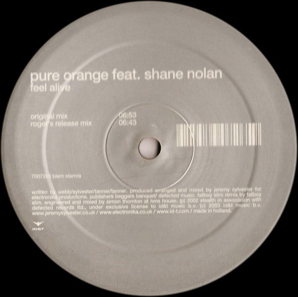 Pure Orange Feat. Shane Nolan : Feel Alive (12")