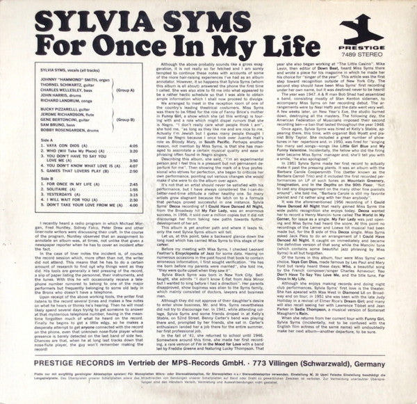 Sylvia Syms : For Once In My Life (LP)
