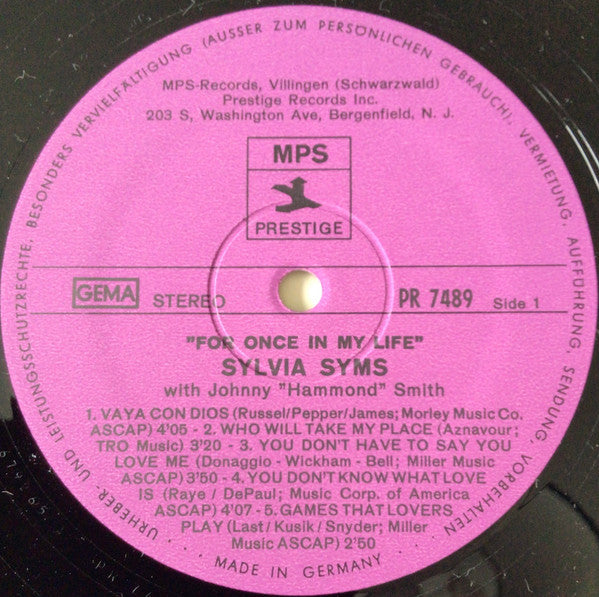 Sylvia Syms : For Once In My Life (LP)