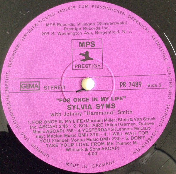 Sylvia Syms : For Once In My Life (LP)