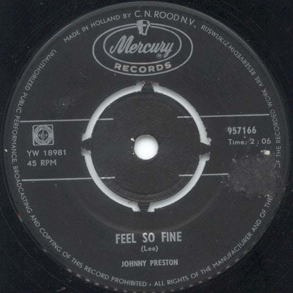 Johnny Preston : Feel So Fine (7")