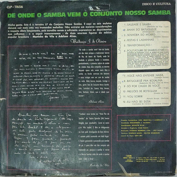Conjunto Nosso Samba : De Onde O Samba Vem Vol. 3 (LP, Album)