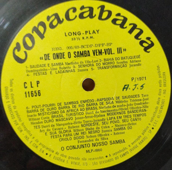 Conjunto Nosso Samba : De Onde O Samba Vem Vol. 3 (LP, Album)