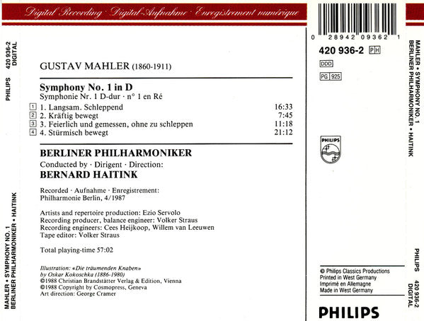 Gustav Mahler, Berliner Philharmoniker, Bernard Haitink : Symphony No. 1 (CD, Album, PDO)