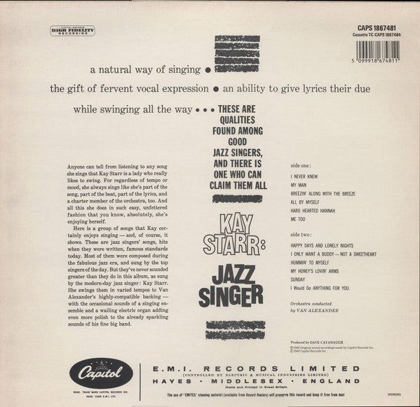 Kay Starr : Kay Starr: Jazz Singer (LP, Album, Mono, RE)
