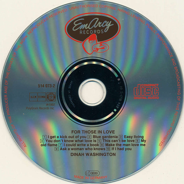 Dinah Washington : For Those In Love (CD, Album, RE)