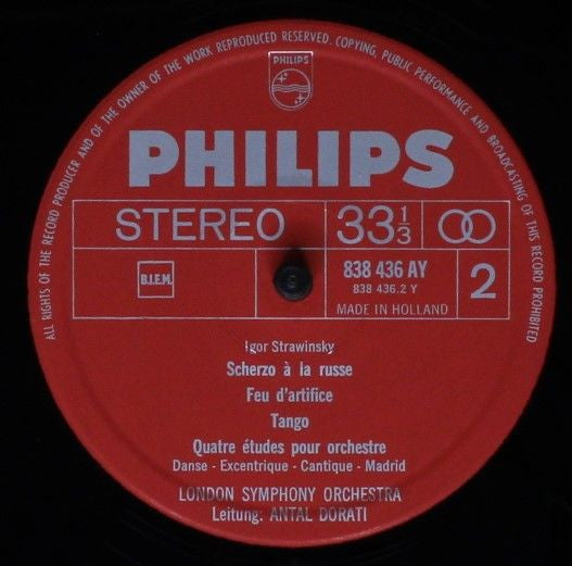 Strawinsky*, London Symphony Orchestra, Antal Dorati : Le Chant Du Rossignol/ Scherzo A La Russe/ Feu D'arifice/ Tango/ 4 Études Pour Orchestre (LP)
