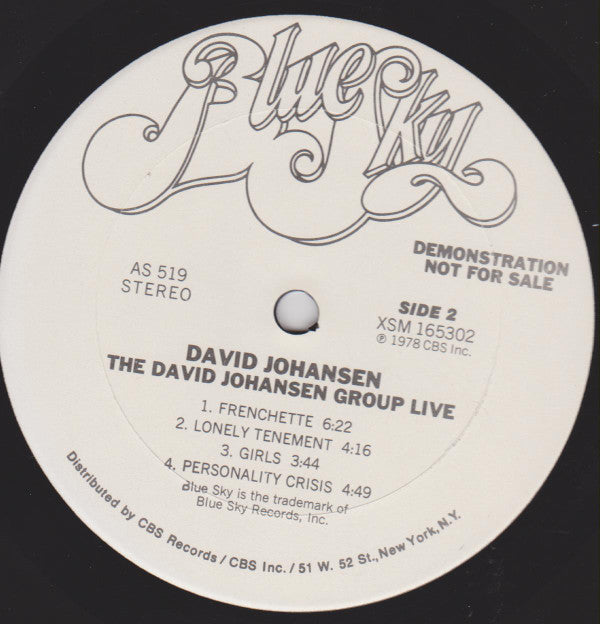 David Johansen Group : The David Johansen Group Live (LP, Album, Promo)